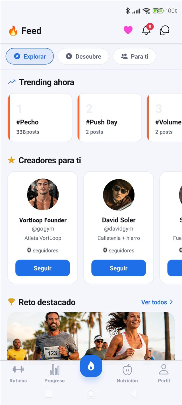 App VortLoop — feed de la comunidad